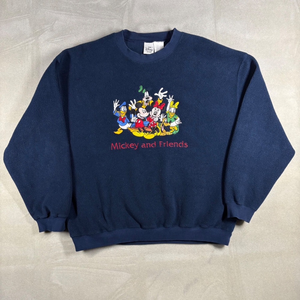 Vintage Disney Store Mickey and Friends Fleece Sweatshirt Navy Blueโ Mens Large